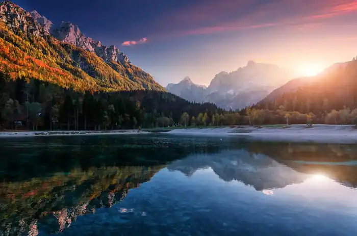 Wybór klientów Fototapeta Incredible Nature Landscape. Amazing Lake Jasna With Of A Mirror Reflection. Stunning Vivid Nature Scenery Of Slovenia. Wild Nature Image. Concept Ideal Resting Place. Scenic Image In Autumn Time