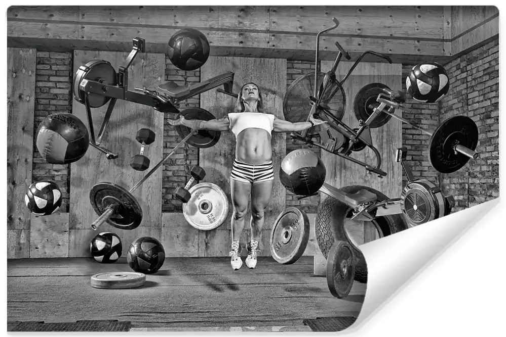 Sprawdź teraz Fototapeta Kobieta Lewitująca Między Sprzętem Sportowym