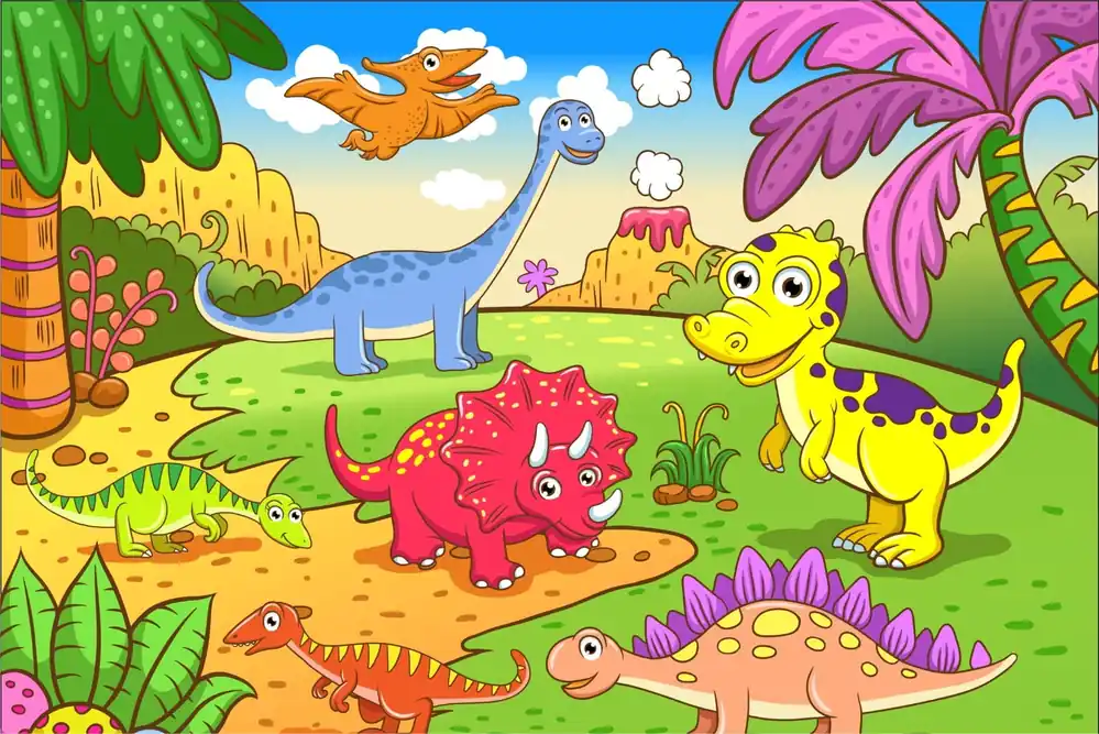 Najlepsza cena Fototapeta Kolorowe Dinozaury Na Polanie