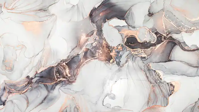 Fototapeta Luxury Abstract Fluid Art Painting In Alcohol Ink Technique, Mixture Of Black, Gray And Gold Paints. Imitation Of Marble Stone Cut, Glowing Golden Veins. Tender And Dreamy Design. Darmowy zwrot