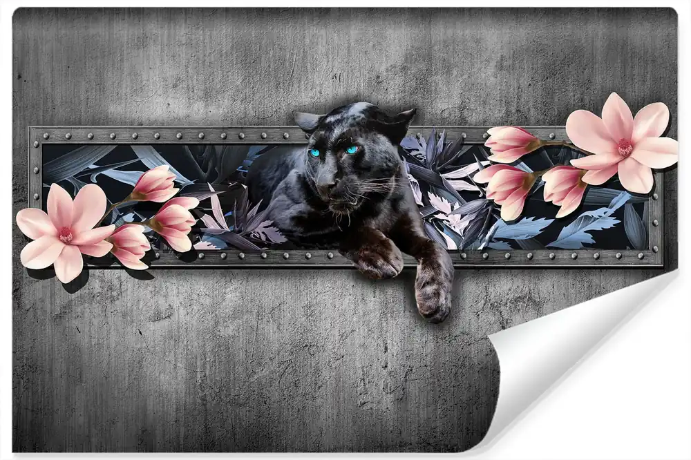Taniej Fototapeta Pantera Z Kwiatami Magnolii