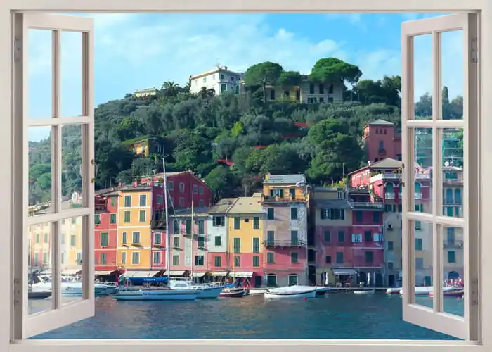 Fototapeta Pen Window View To Old Portofino, Italy Kup teraz