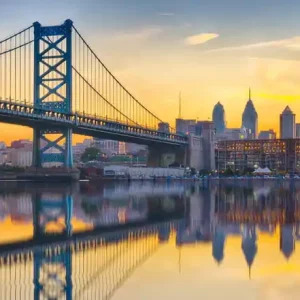 Wyjątkowa oferta Fototapeta Philadelphia Sunset Skyline Refection
