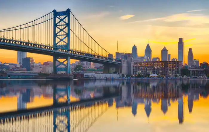Wyjątkowa oferta Fototapeta Philadelphia Sunset Skyline Refection
