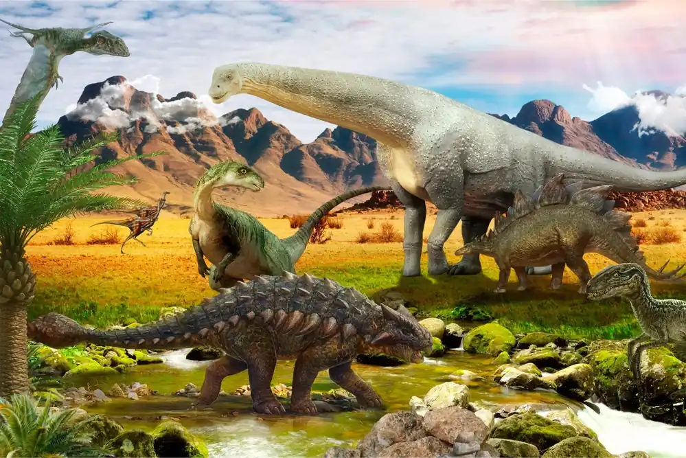 Fototapeta Realistyczne Dinozaury Nad Rzeką Wyjątkowa oferta