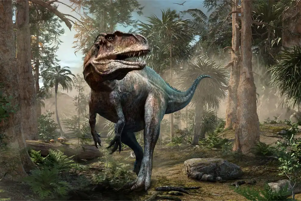 Fototapeta Realistyczny Dinozaur I Palmy Okazja
