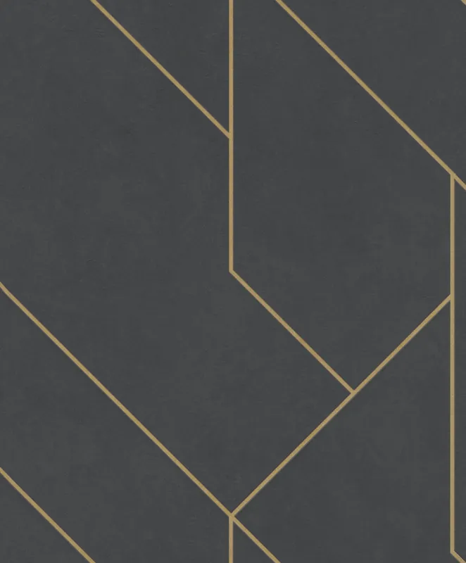 Super okazja Tapeta ścienna czarne tło złote geometryczne linie Brick Lane 427431 Rasch
