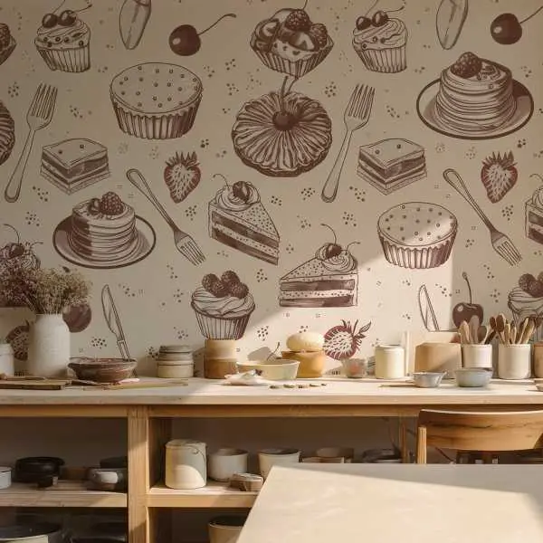 Szybka dostawa Tapeta na ścianę - RETRO CAKES