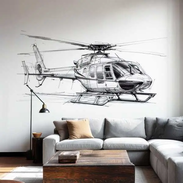 Wysoka jakość Tapeta na ścianę - HELICOPTER SKETCH
