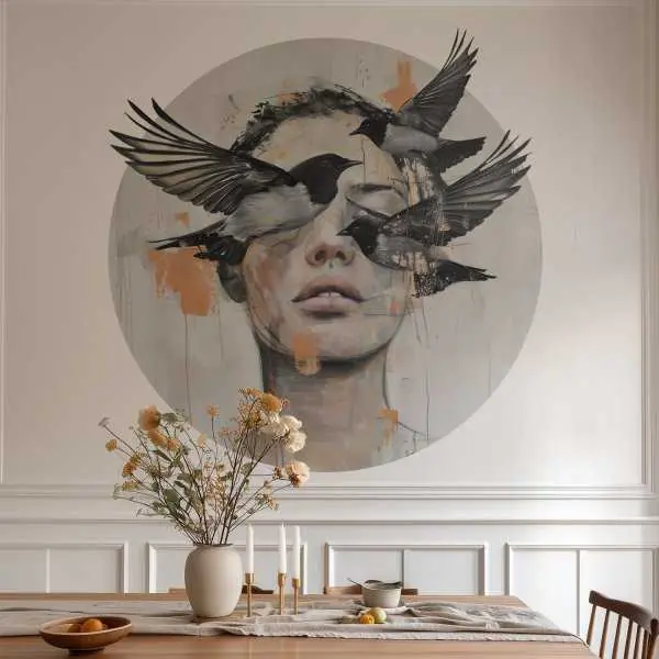 Tapeta w kształcie koła - Woman with Birds Hit sprzedaży