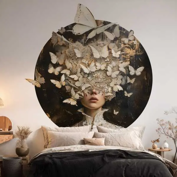 Bestseller Tapeta w kształcie koła - Woman with Butterfly