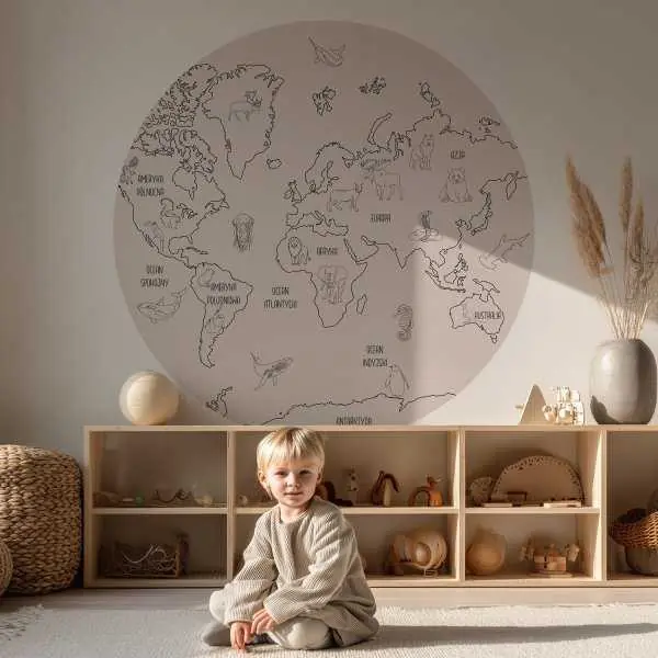 Kup online Tapeta w kształcie koła - Minimalist World Map