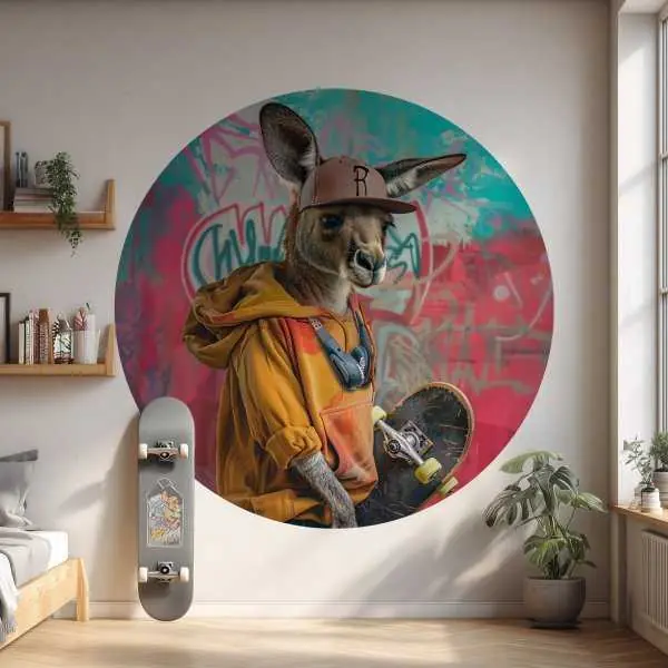 Tapeta w kształcie koła - Skate Kangaroo Bezpieczna płatność