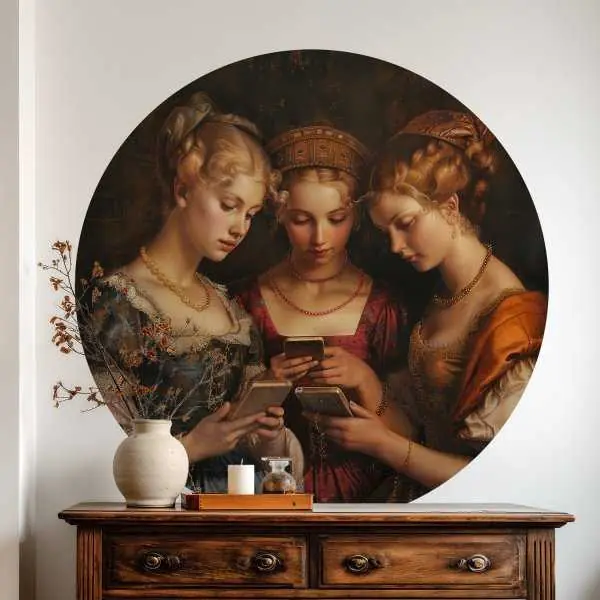 Tapeta w kształcie koła - Ladies with a Smartphone Wysoka jakość