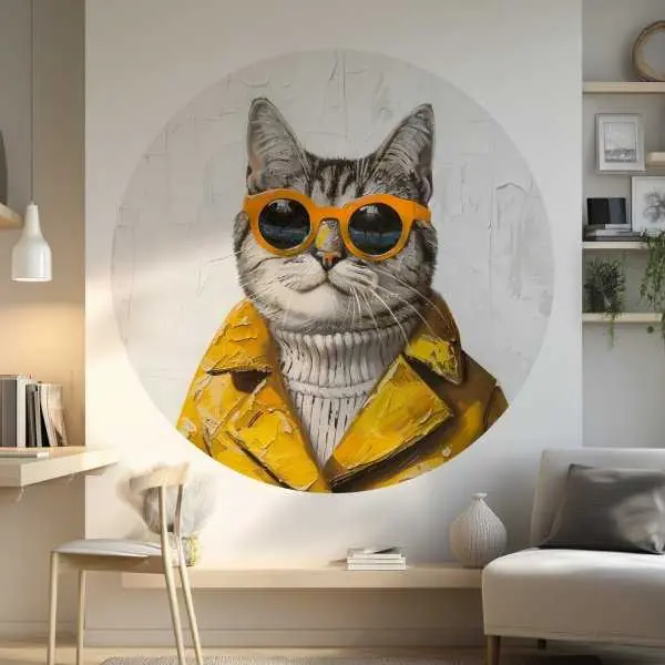 Tapeta w kształcie koła - Cat in yellow Szybka dostawa
