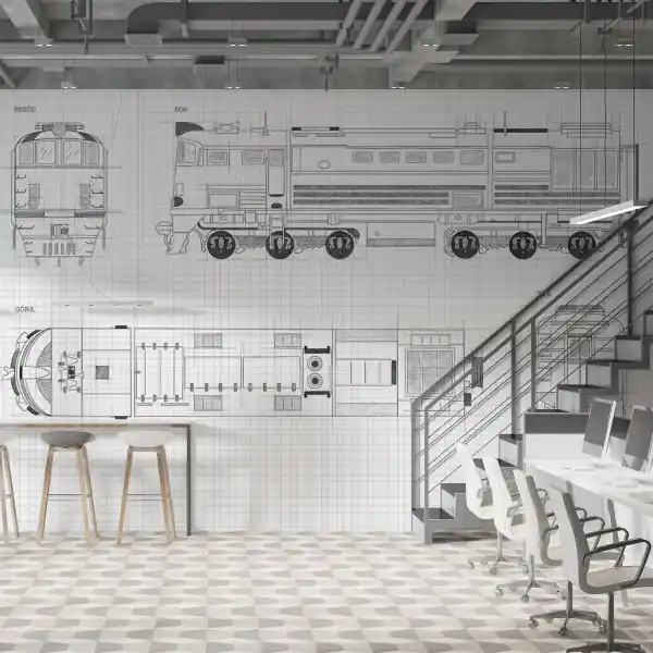 Zniżka Tapeta na ścianę - TRAIN TECHNICAL DRAWING