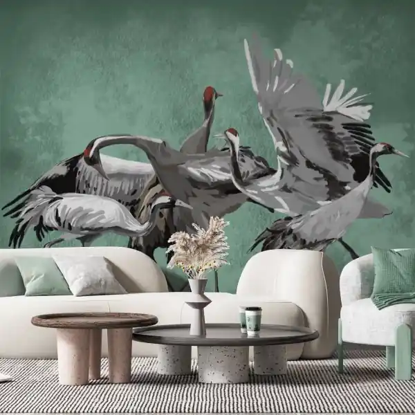 Niska cena Tapeta na ścianę - Green Cranes