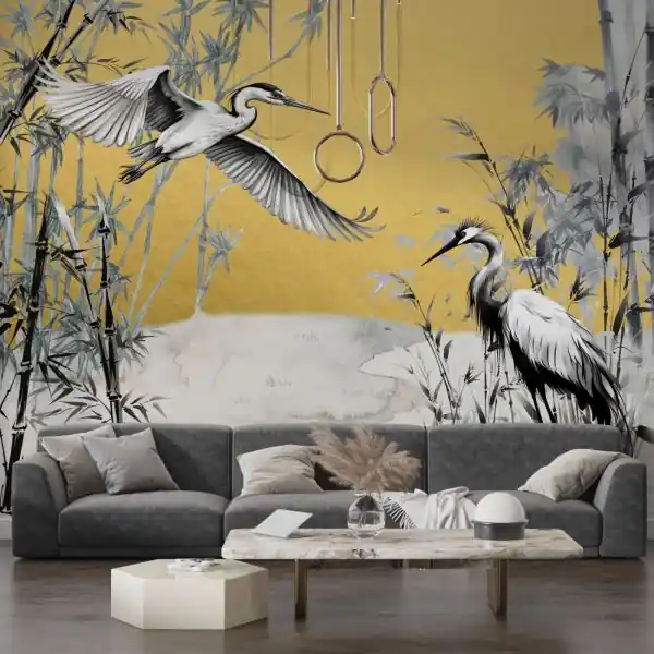 Najlepsza cena Złota Tapeta - CHINESE CRANES