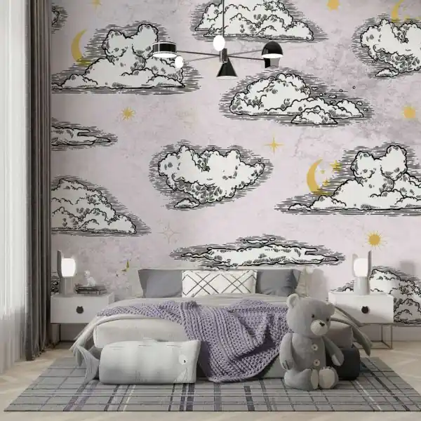 Złota Tapeta - RETRO CLOUDS SKETCH Szybka wysyłka