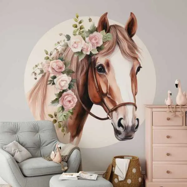 Tapeta w kształcie koła - PEONY HORSE Promocja