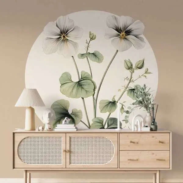 Oferta Tapeta w kształcie koła - VINTAGE CREAM FLOWERS