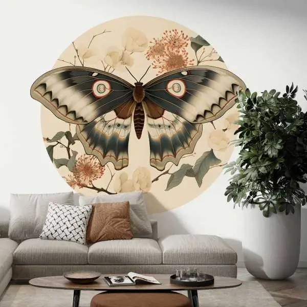 Tapeta w kształcie koła - RETRO BUTTERFLY Obniżka ceny