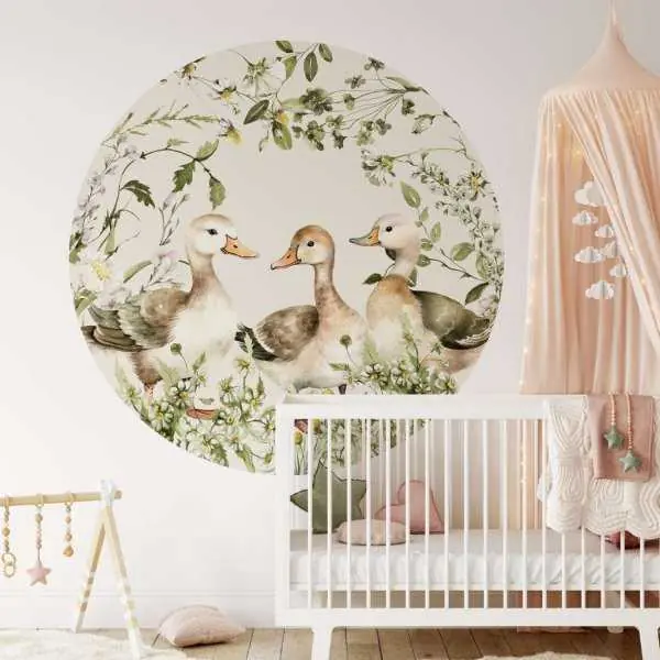Tylko do końca tygodnia Tapeta w kształcie koła - FLORAL DUCKS