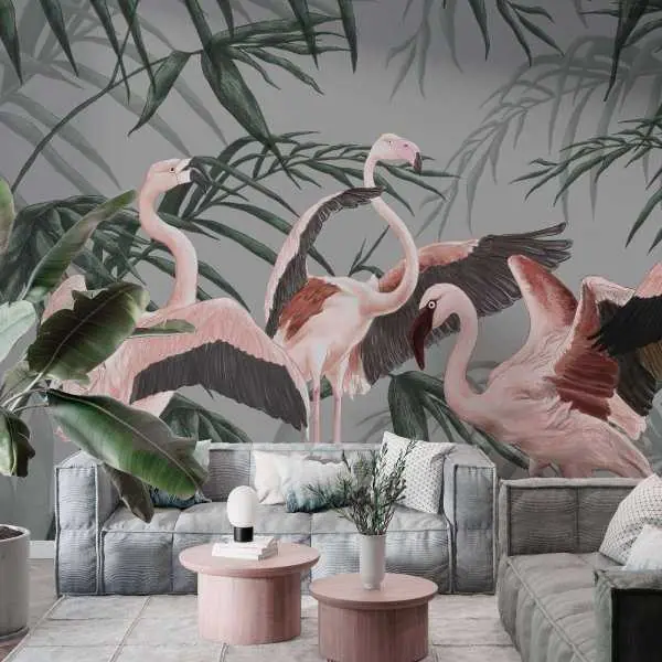 Szybka wysyłka Tapeta na ścianę - DANCING FLAMINGOS