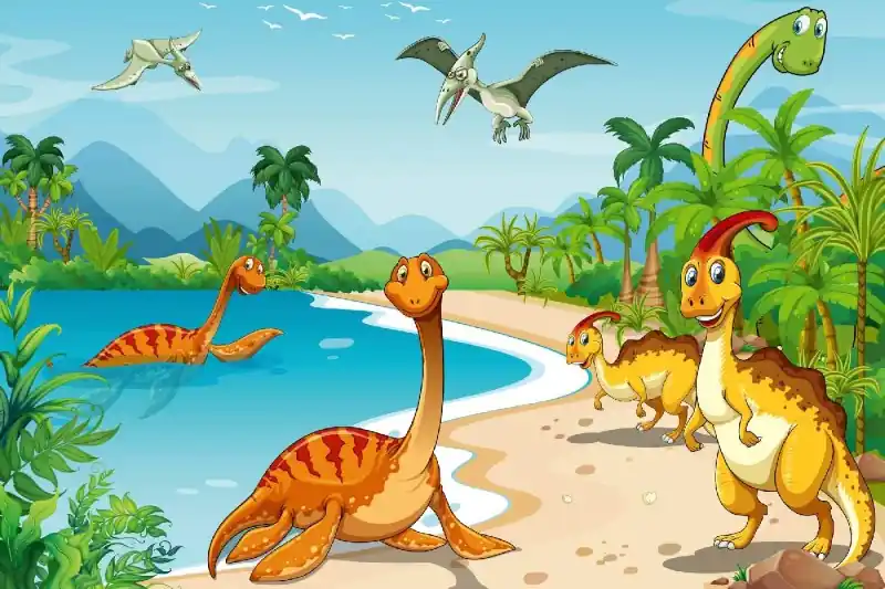 Okazja Fototapeta na flizelinie MS-5-1461 Dinozaury na plaży 375 x 250 cm