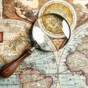 Dostępne od ręki Fototapeta na flizelinie MS-5-1514 Lupa i stara mapa 375 x 250 cm