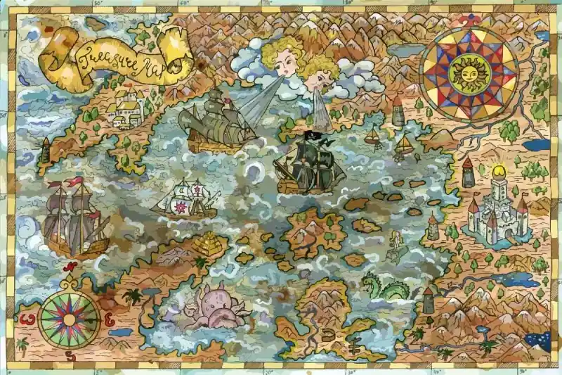 Fototapeta na flizelinie MS-5-1523 Mapa ze statkami pirackimi 375 x 250 cm Zamów teraz