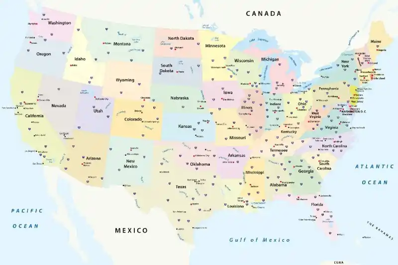 Oferta Fototapeta na flizelinie MS-5-1542 Mapa polityczna USA 375 x 250 cm