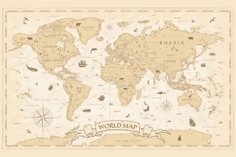 Fototapeta na flizelinie MS-5-1552 Mapa vintage piktogramy 375 x 250 cm Wysoka jakość