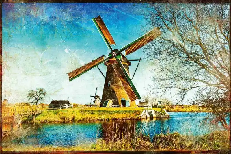 Fototapeta na flizelinie MS-5-2021 Wiatraki Holandia 375 x 250 cm Bezpieczne zakupy