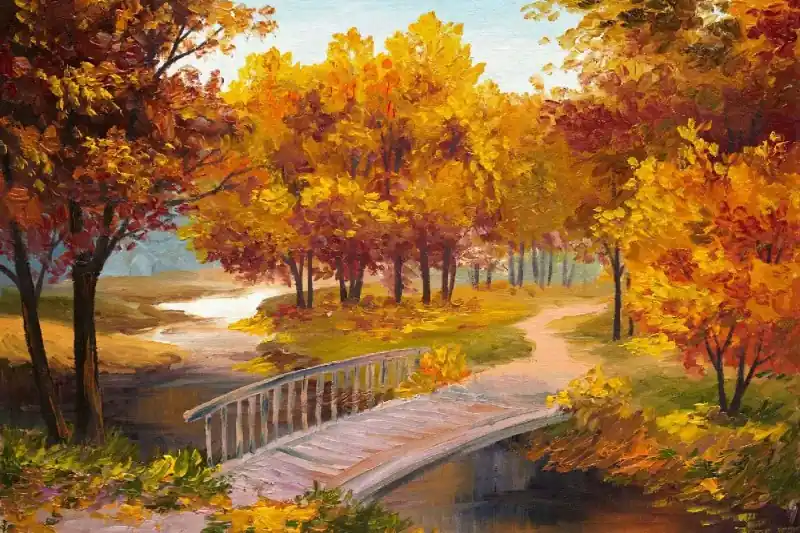 Fototapeta na flizelinie MS-5-2035 Malarstwo - Las jesienny z rzeką 375 x 250 cm Tylko dziś