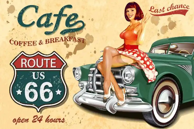 Fototapeta na flizelinie MS-5-2086 Plakat Cafe Route 66 375 x 250 cm Taniej