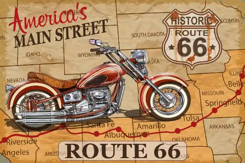 Bestseller Fototapeta na flizelinie MS-5-2145 Plakat motocykl na Route 66 375 x 250 cm
