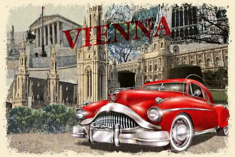 Cena promocyjna Fototapeta na flizelinie MS-5-2223 Vintage Vienna plakat 375 x 250 cm