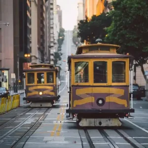 Bezpieczne zakupy Fototapeta na flizelinie MS-5-3048 Kolejka linowa w San Francisco 375 x 250 cm