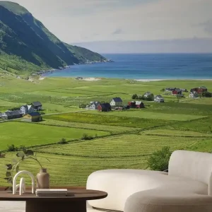 Budynki wśród zielonych pól, Norwegia Super okazja