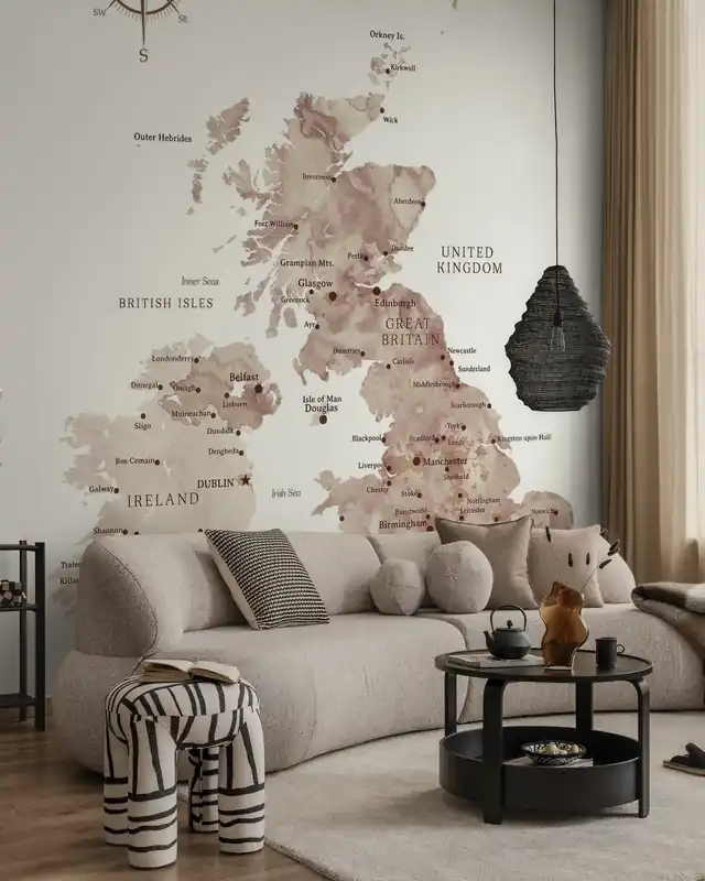 Mapa Wielkiej Brytanii w kolorze taupe Wyjątkowa oferta