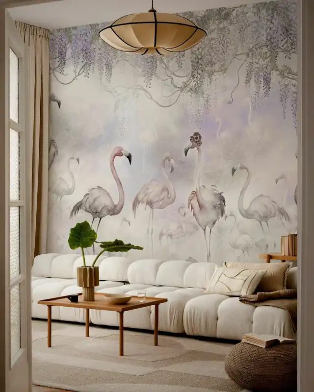 Nowy Flamingi we mglistym lesie