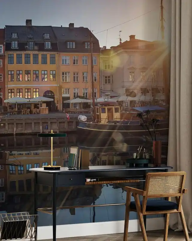 Zachód słońca w Nyhavn, Kopenhaga, Dania Nowy