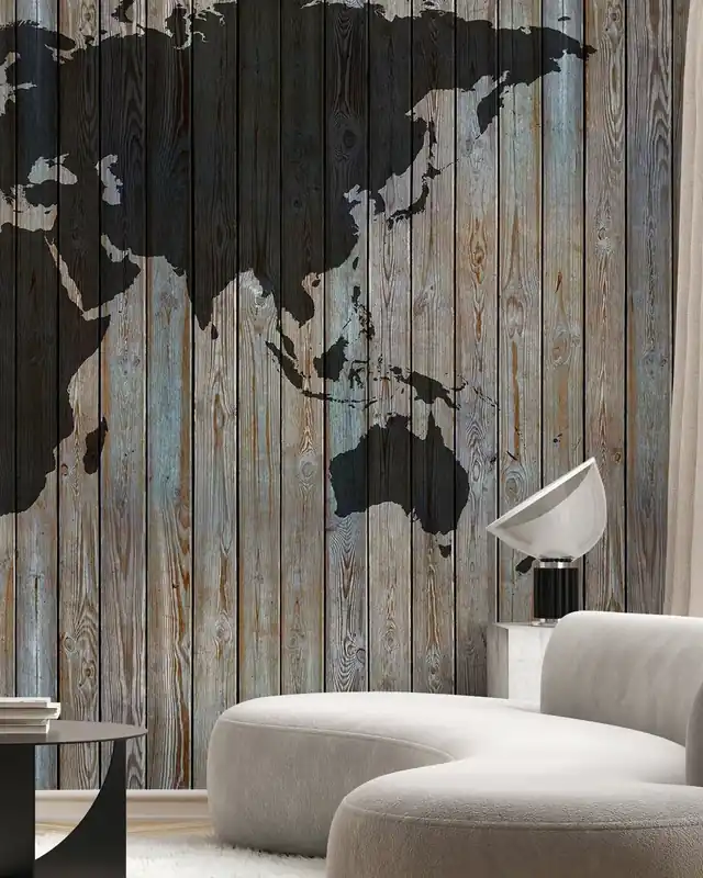 Mapa Świata Deska Drewniana - Stare Srebro Premium