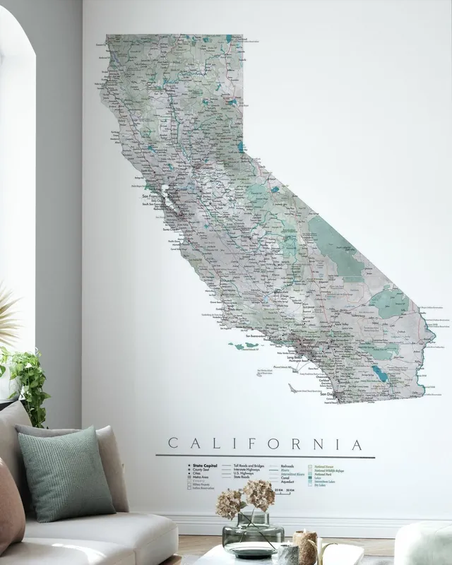 Szczegółowa mapa stanu Kalifornia Popularny