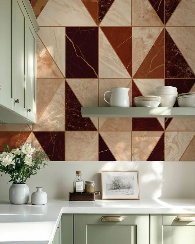 Geometryczny Marmur - Burgundzki karmel Popularny