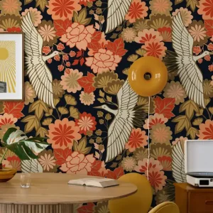 Żurawie i chryzantemy - Czarny Oferta limitowana